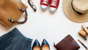 夏の小物とシューズのフラットレイアウト