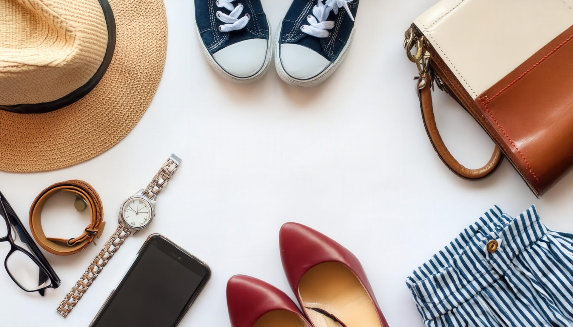 カジュアルな夏の必需品フラットレイ