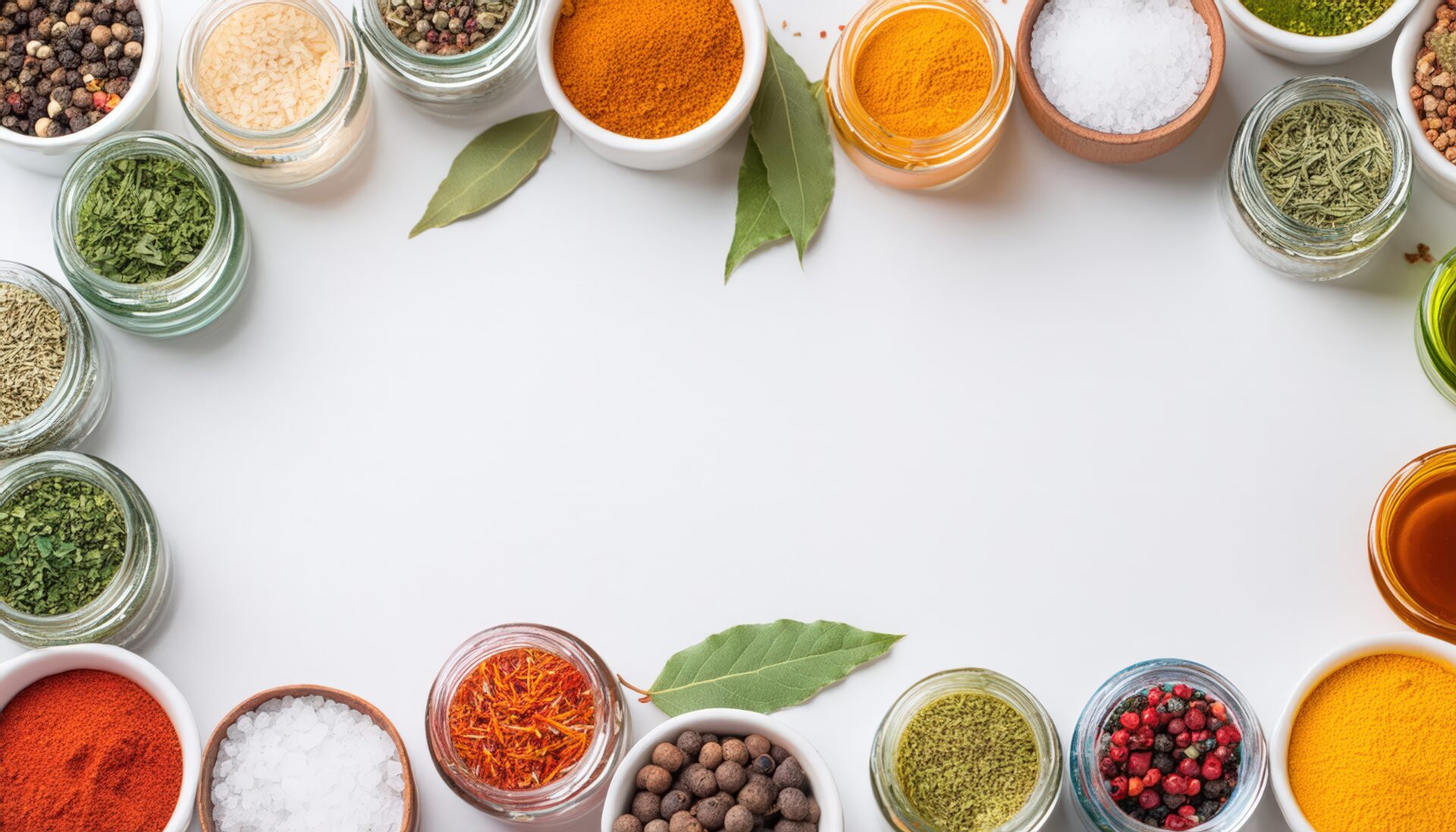 カラフルなスパイスと調味料のセット