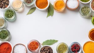 カラフルなスパイスと調味料のセット