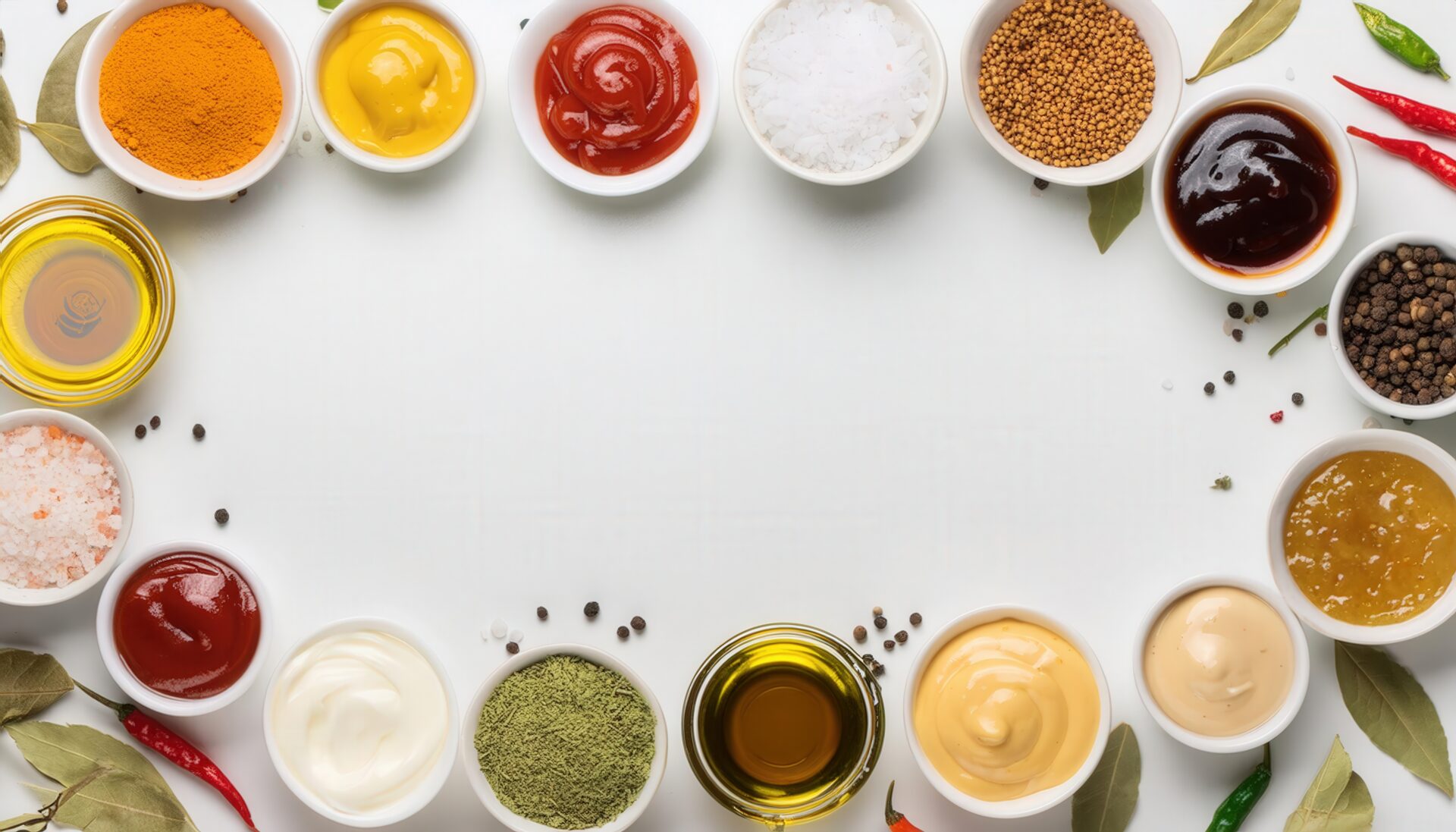 カラフルな調味料とスパイスの小瓶