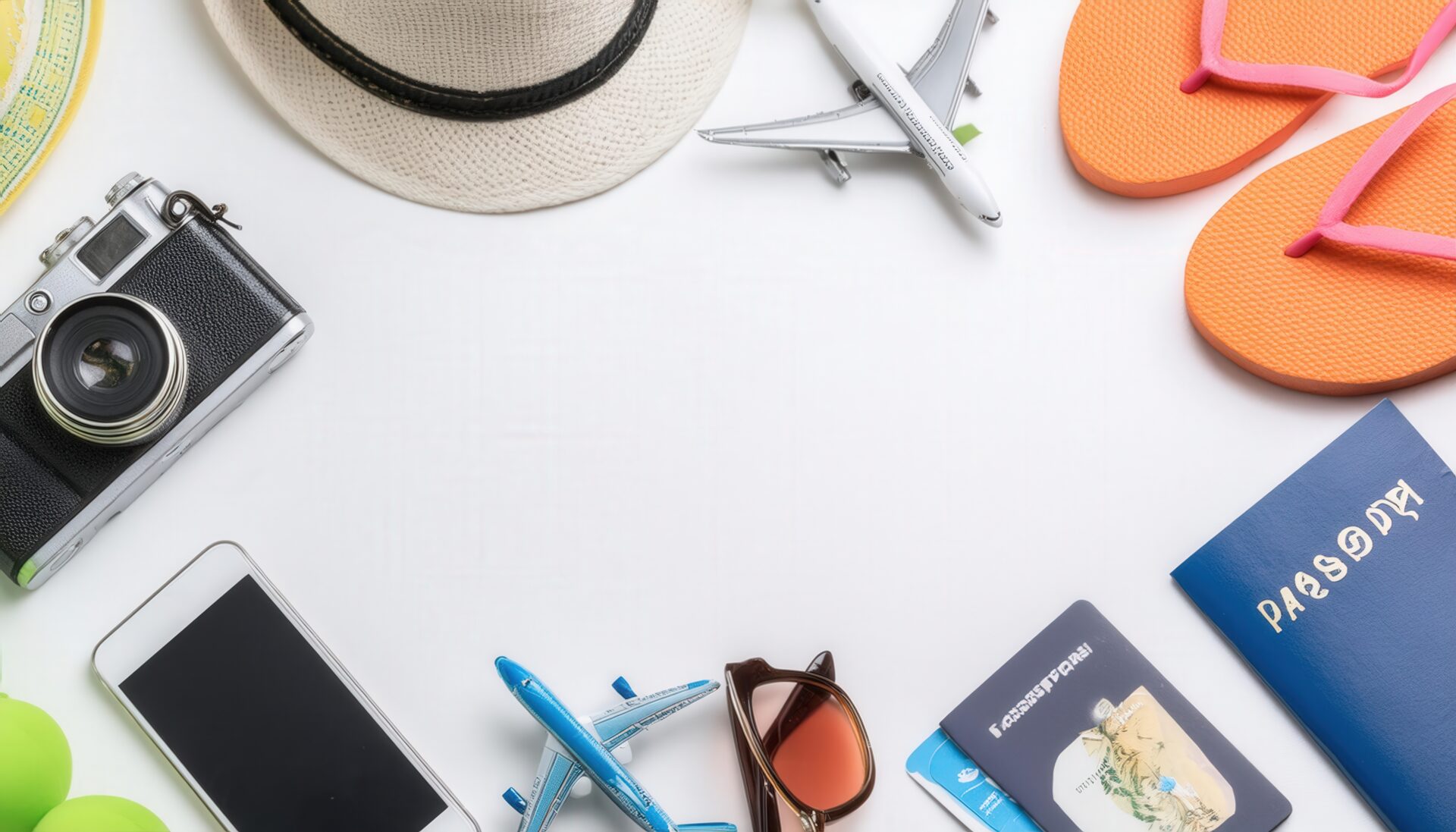 旅行に持っていくアイテムの集合写真