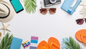 旅先への準備をした夏のアイテム配置