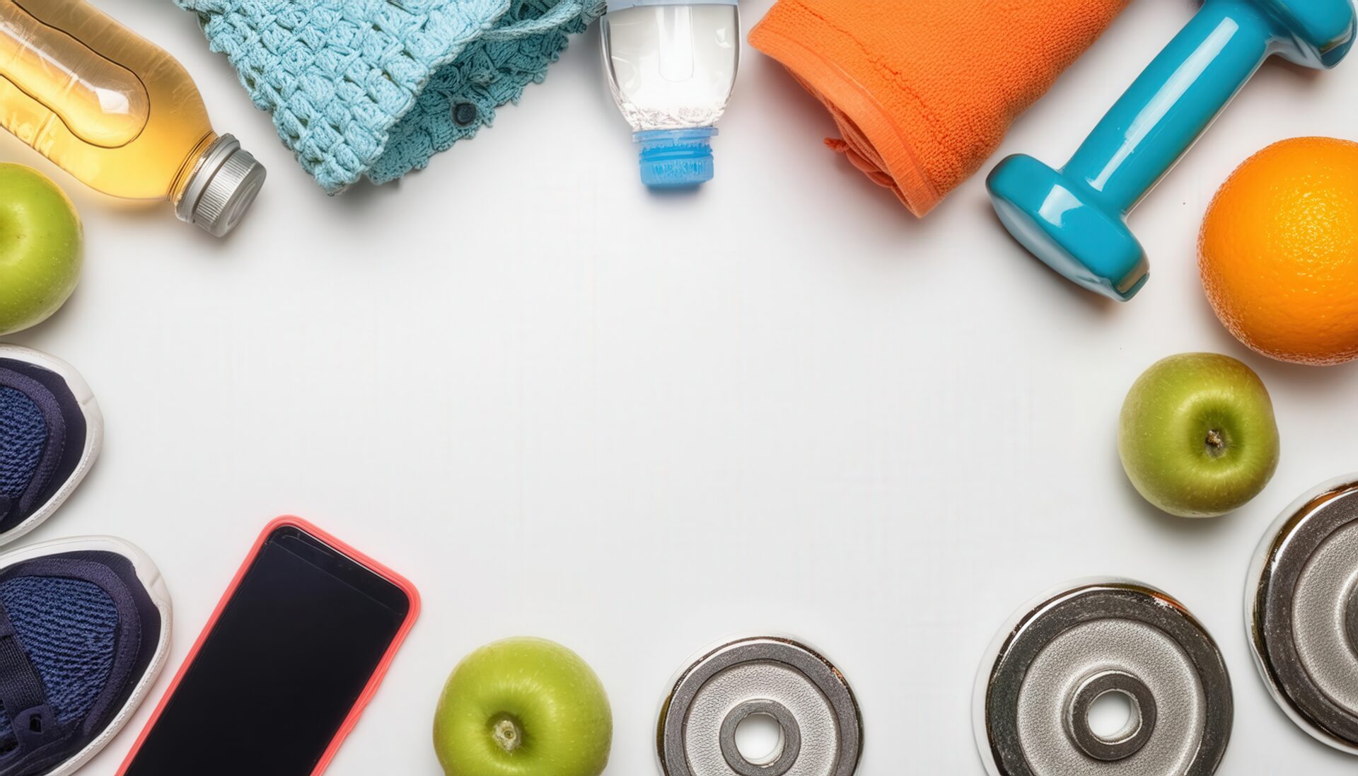 フィットネスと運動をテーマにしたアイテムの配置