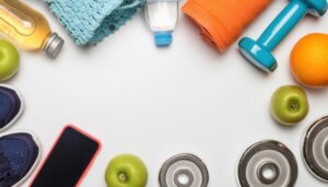 フィットネスと運動をテーマにしたアイテムの配置