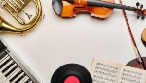 楽器とレコードのクラシックな配置