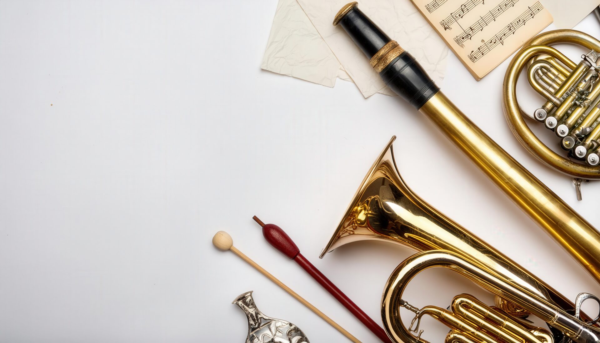 トランペットと楽譜のシンプルな構図