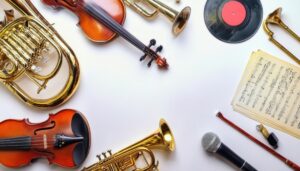 楽器とマイクを含む音楽の配置