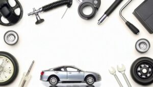 シルバーの車と工具の白背景アレンジ