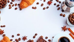 モダンなコーヒーとクロワッサンの構図