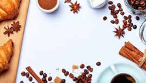 クロワッサンとスパイスで彩られたコーヒー