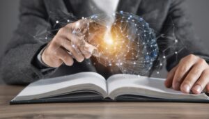 書籍の上で発光する脳ネットワーク