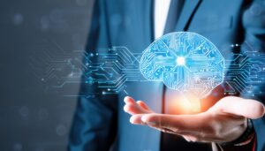 手の上に描かれたデジタルブレイン