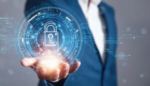 手のひらに浮かぶ鍵のホログラム