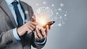 スマートフォンで操作するネットワークのホログラム