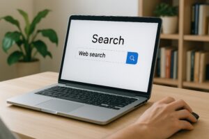 ウェブ検索を表示したノートパソコン