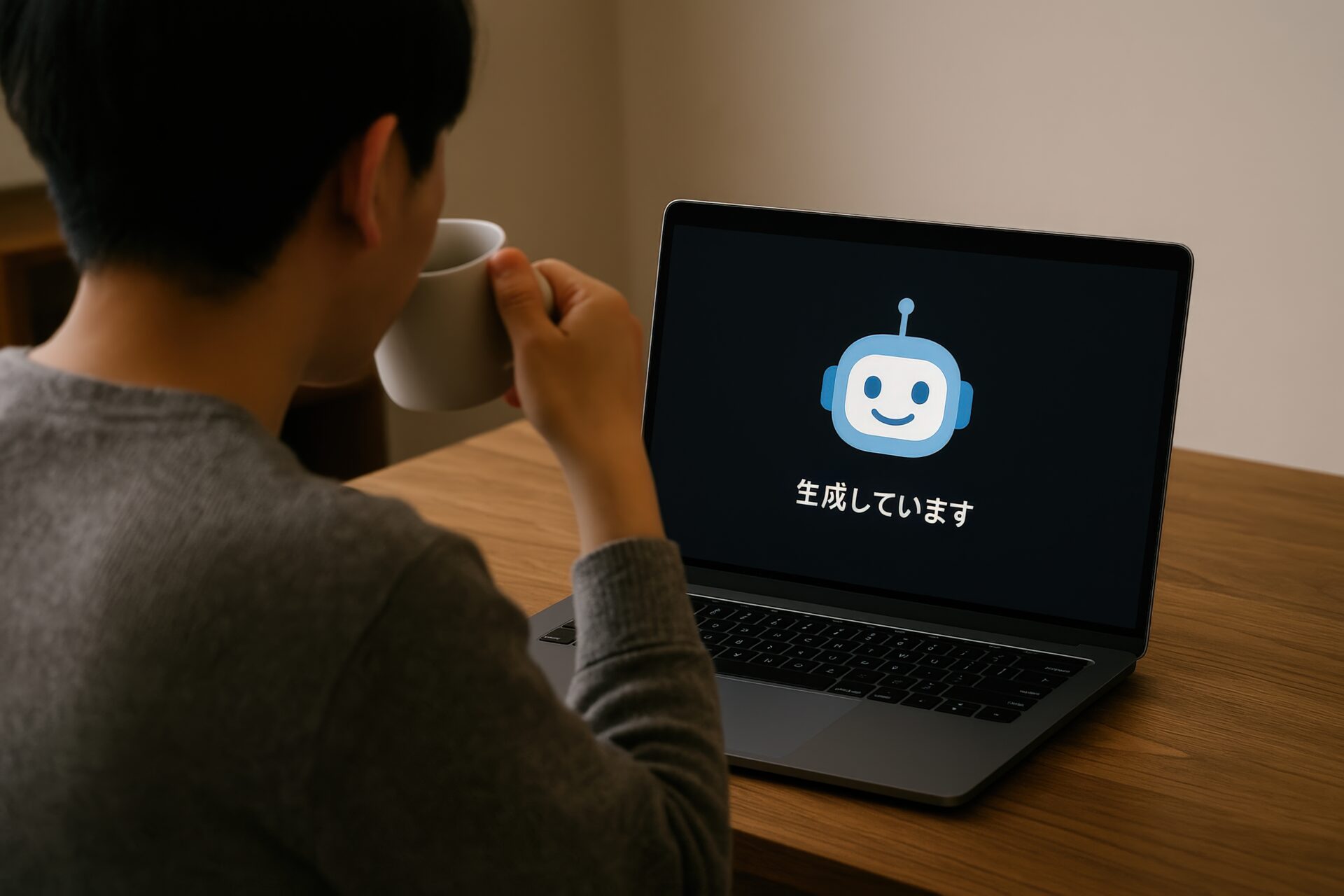 AI生成を待つ様子とロボット表示