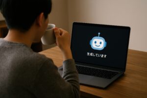 AI生成を待つ様子とロボット表示