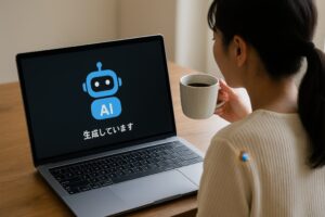 AI生成中の女性とノートパソコン