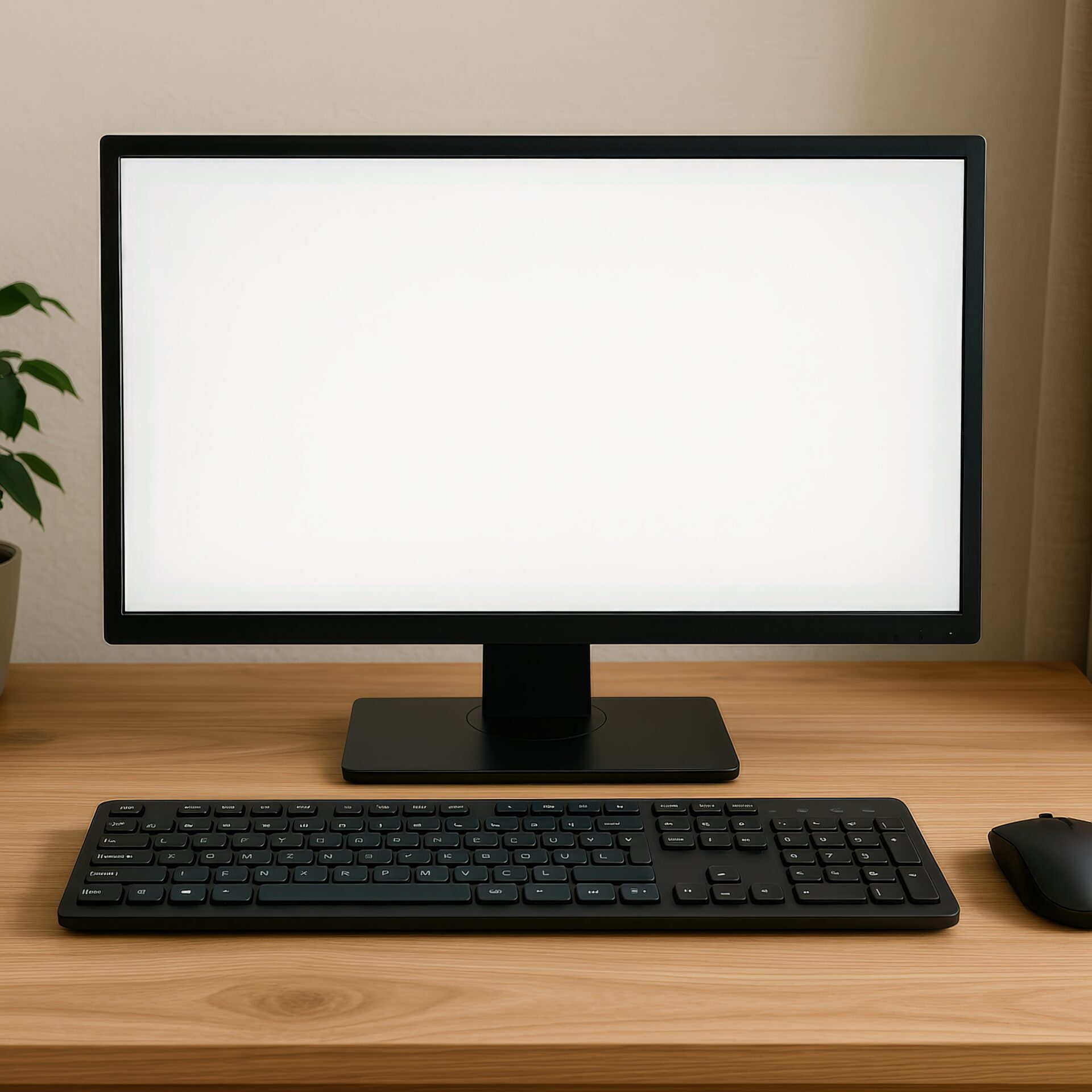 シンプルなデスクと白いPC画面