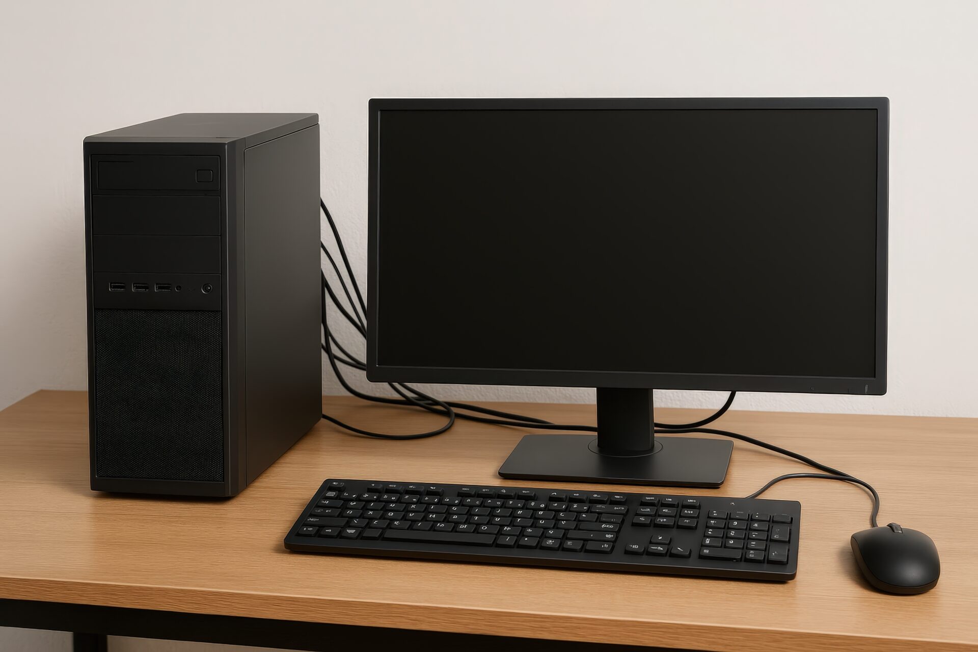 タワー型PCと作業スペース