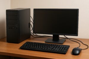 配線のあるデスクトップ環境