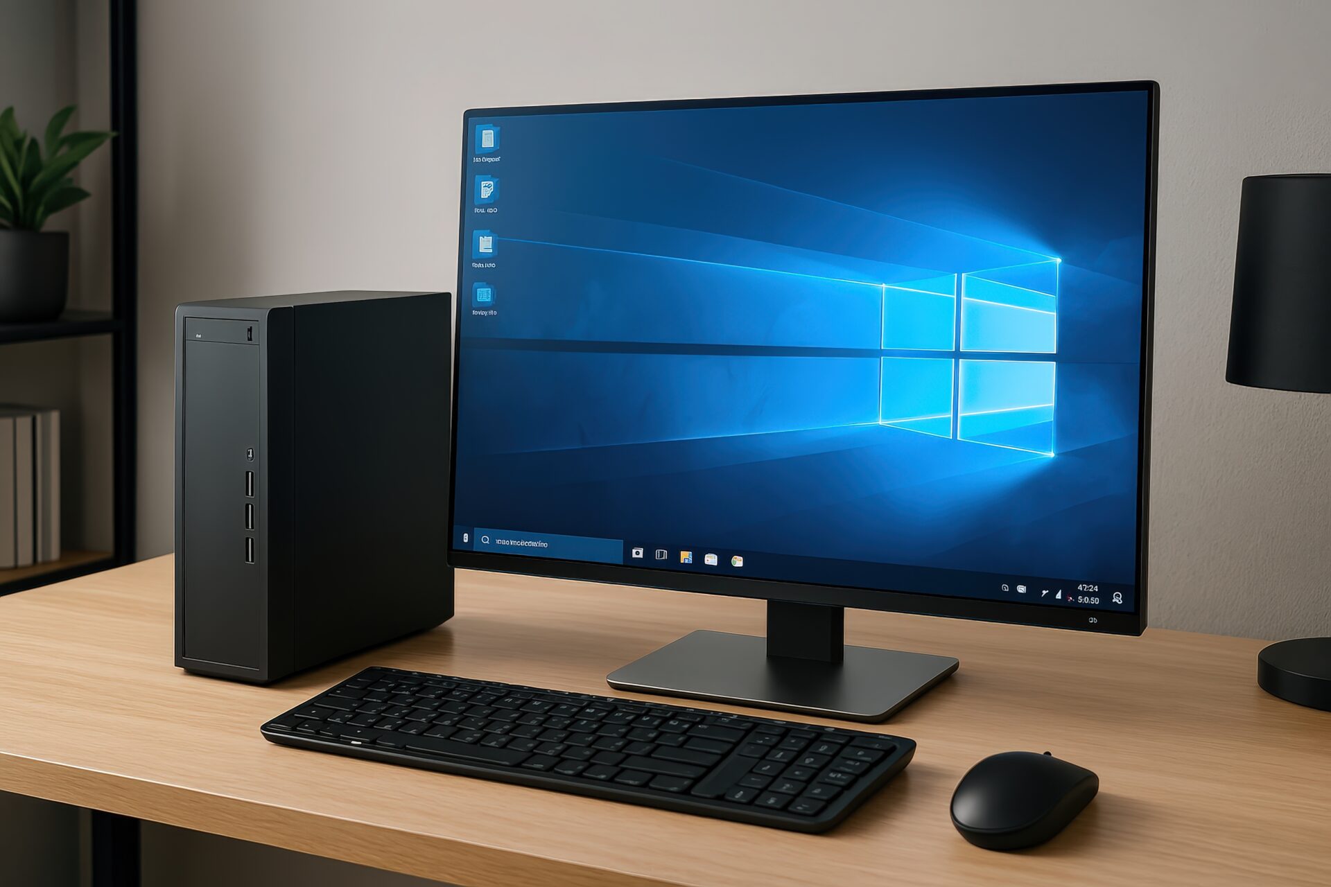 サイド配置のPCとWindowsデスクトップ
