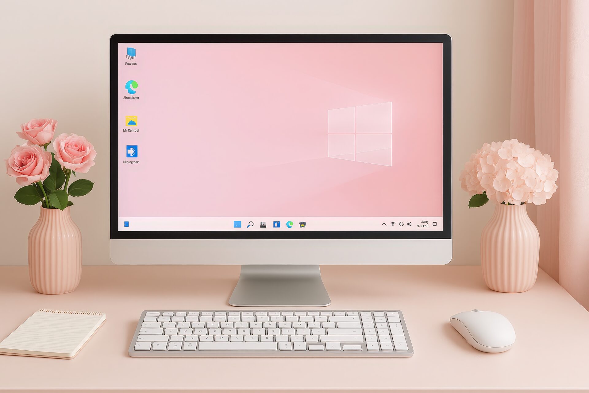 花と一体型PCのピンクワークスペース