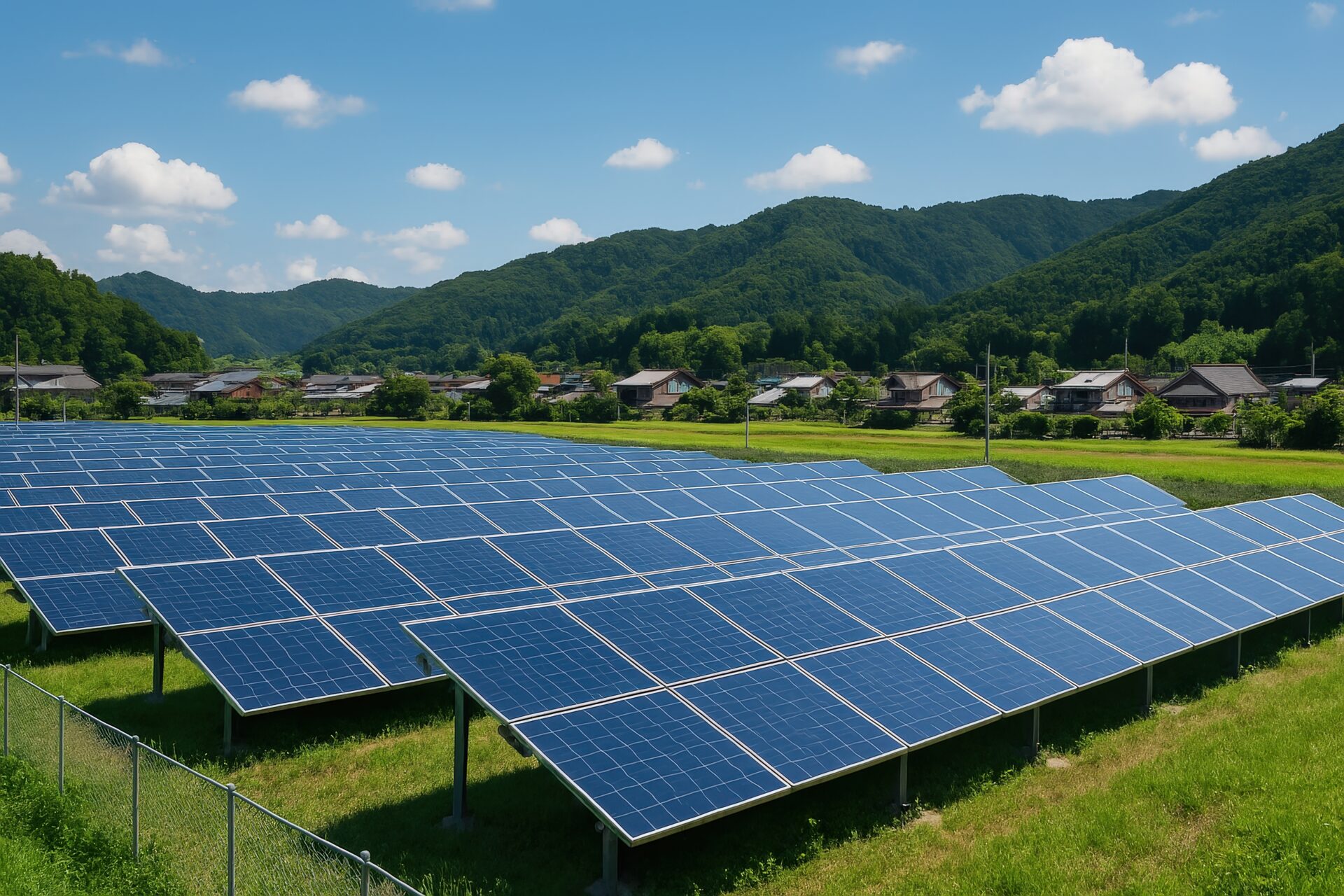 里山の集落と太陽光発電設備