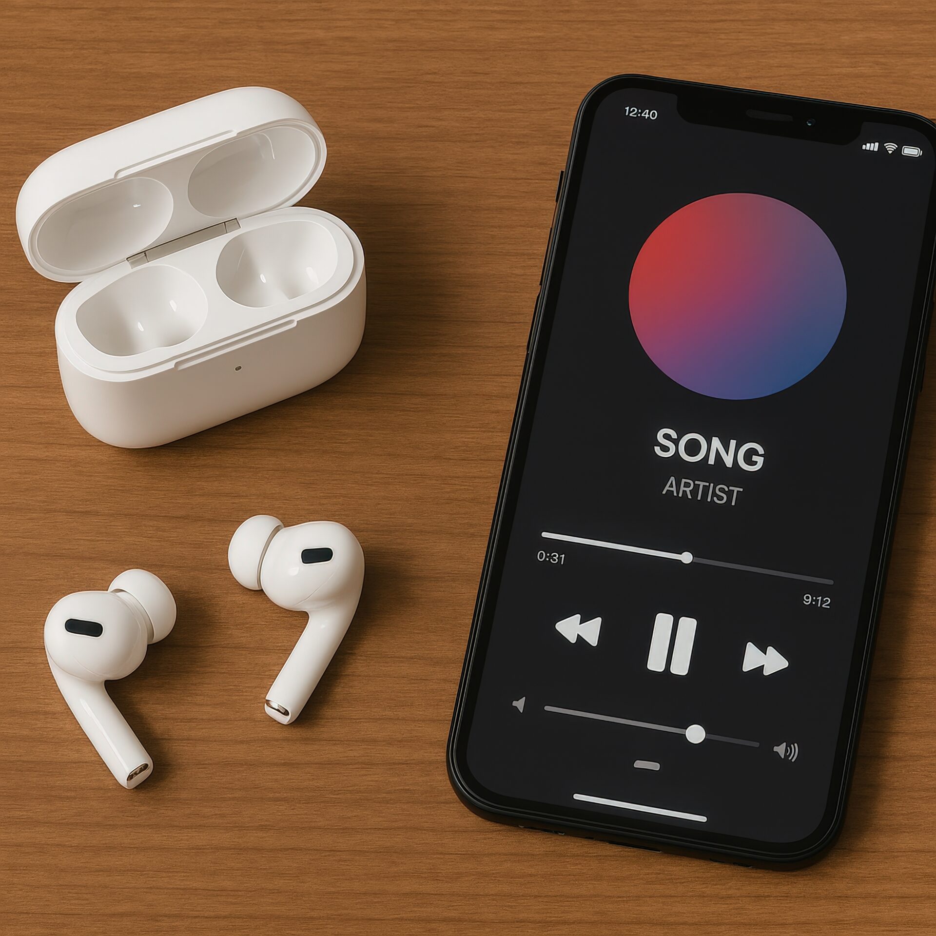 スマホとワイヤレスイヤホンの再生画面