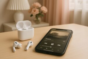 室内インテリアと音楽再生風景