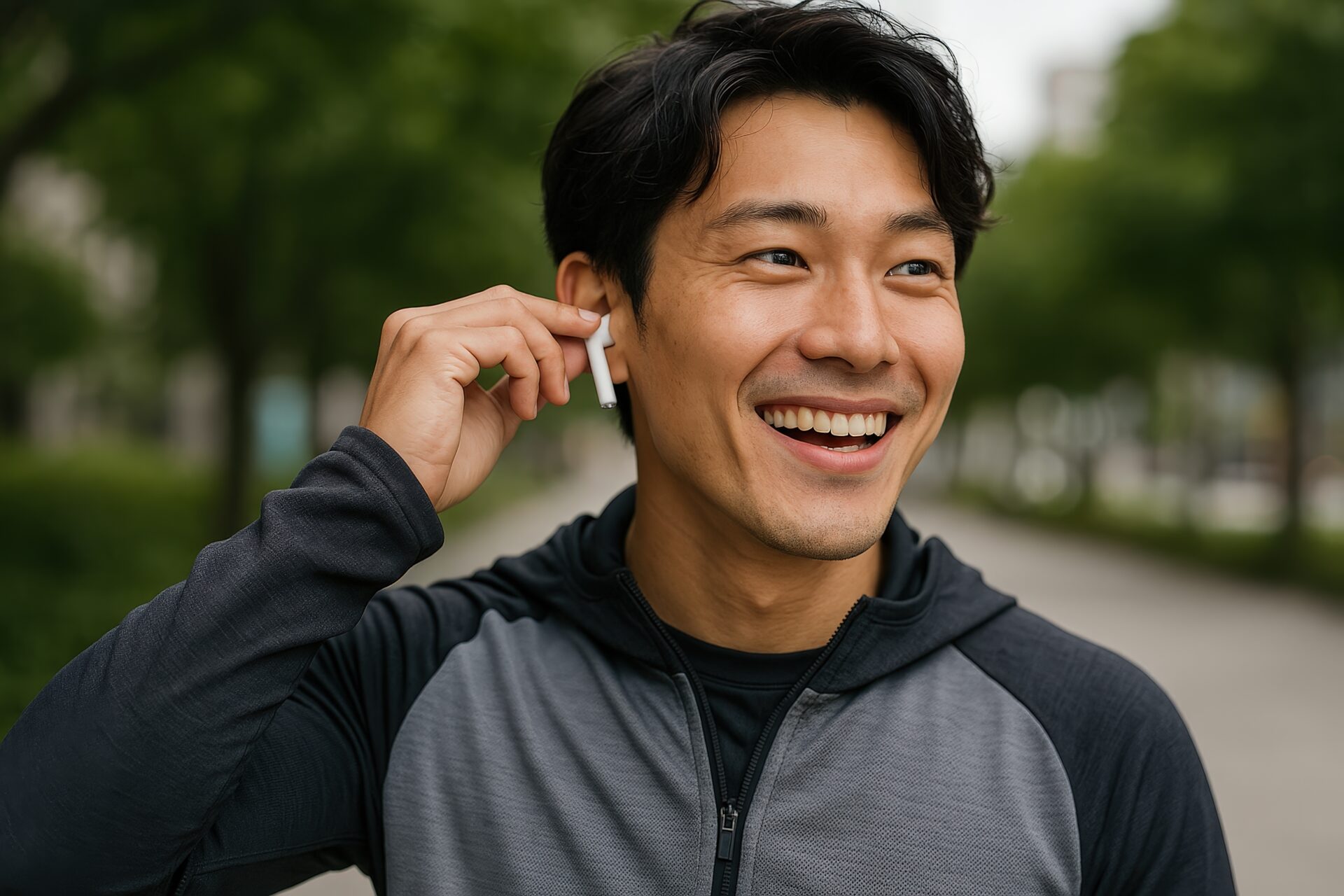 ワイヤレスイヤホンを楽しむ人