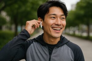 ワイヤレスイヤホンを楽しむ人