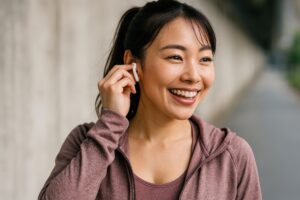 イヤホンを楽しむ女性