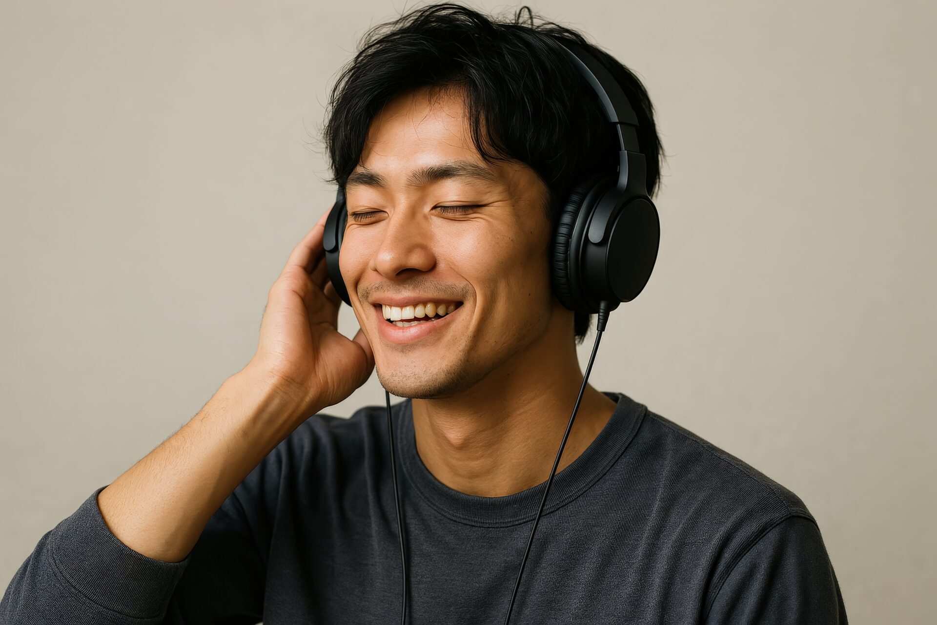 ヘッドホンでリラックスする男性