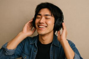 音楽を楽しむカジュアルな男性