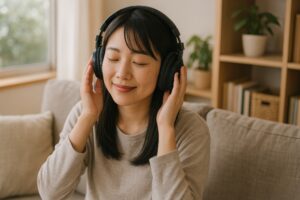 リラックスして音楽を楽しむ女性