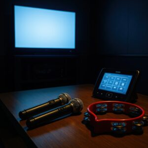 テレビとカラオケ機器の夜間シーン