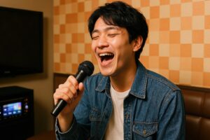 カラオケで熱唱する男性