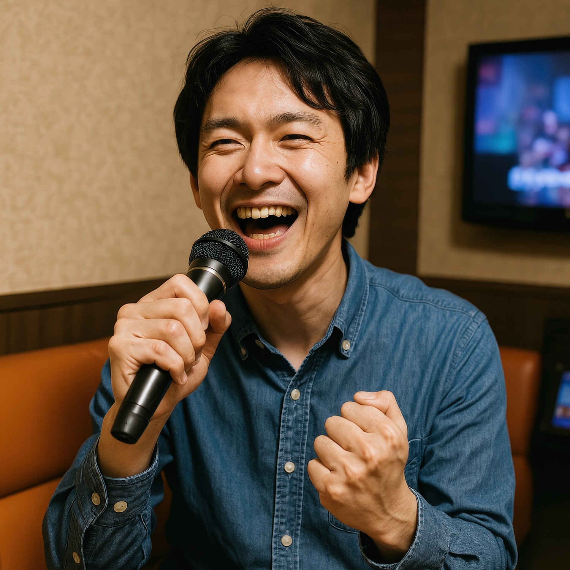 カラオケで盛り上がる男性