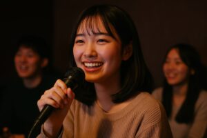 歌に夢中な女性と仲間たち