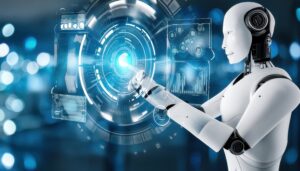 ホログラム画面を操作するロボット