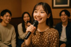 仲間とカラオケを楽しむ女性