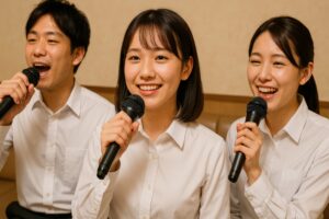 カラオケで笑顔の若者たち