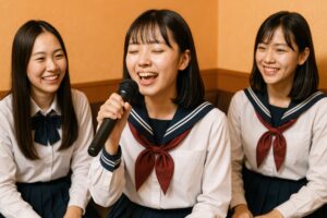女子高生がカラオケで熱唱