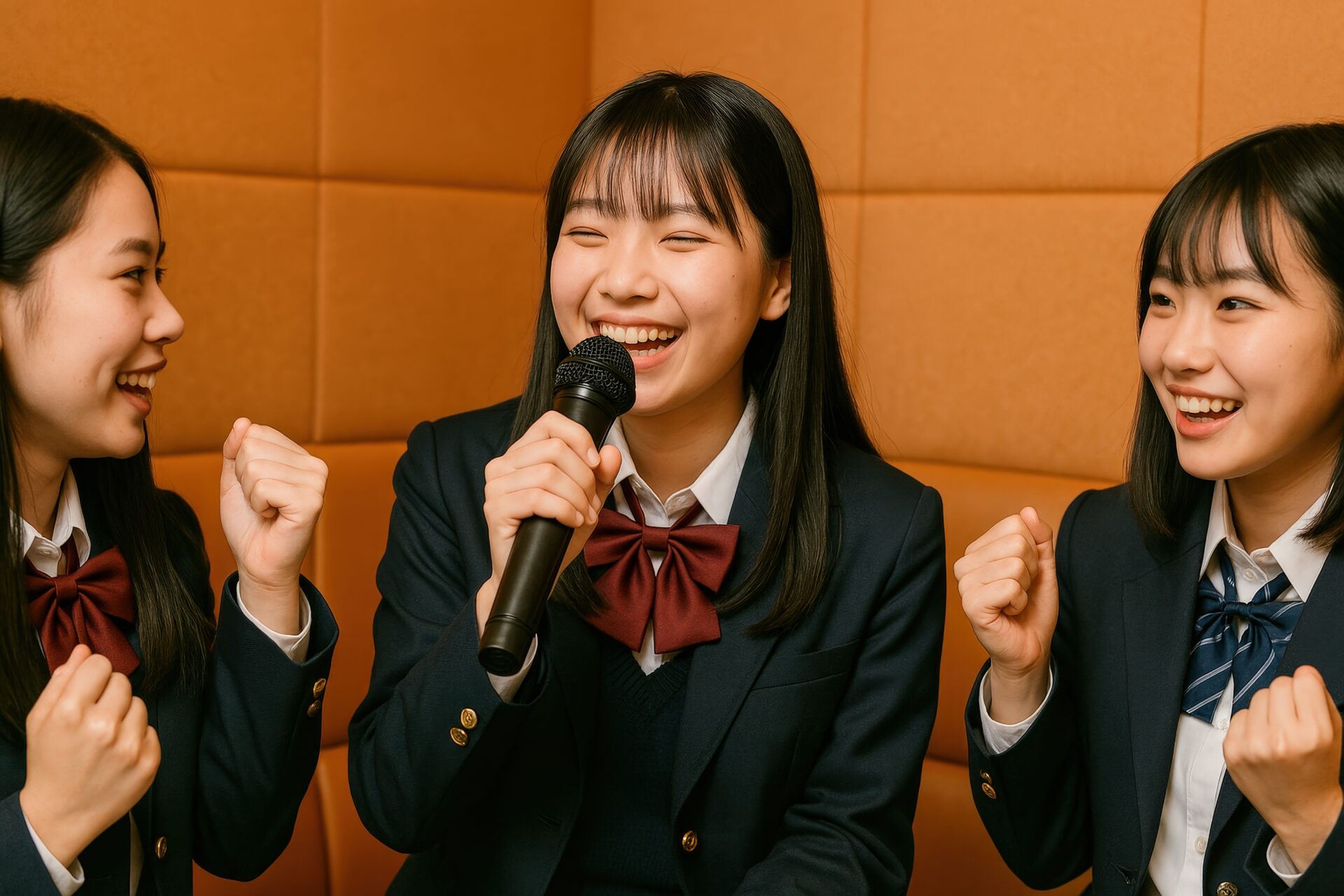 カラオケで盛り上がる女子高生