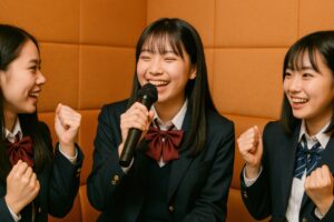 カラオケで盛り上がる女子高生