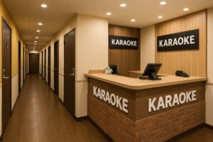 カラオケ受付カウンターと通路