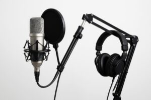 録音用マイクとヘッドホンセット（シルバー）