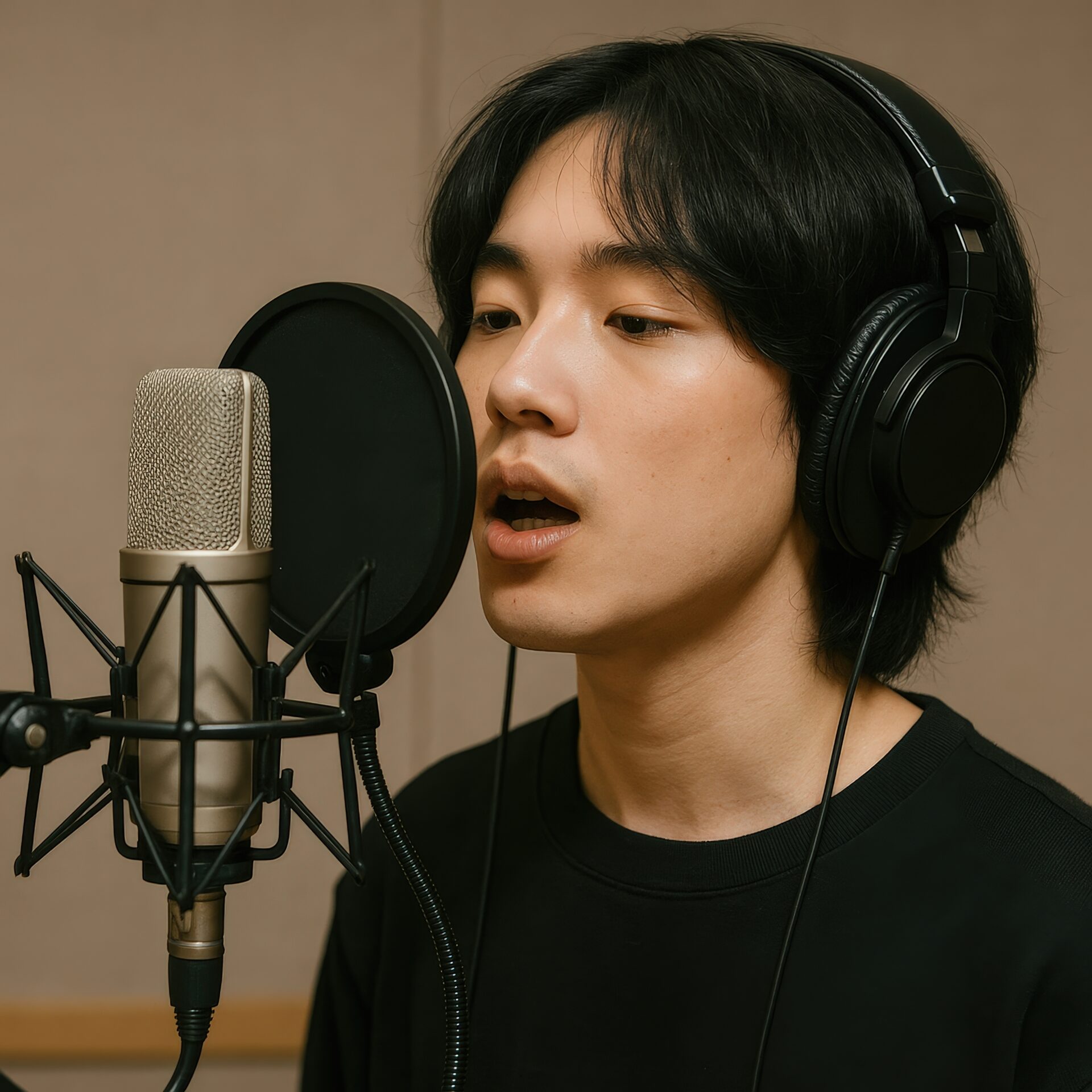 レコーディング中の若い男性1